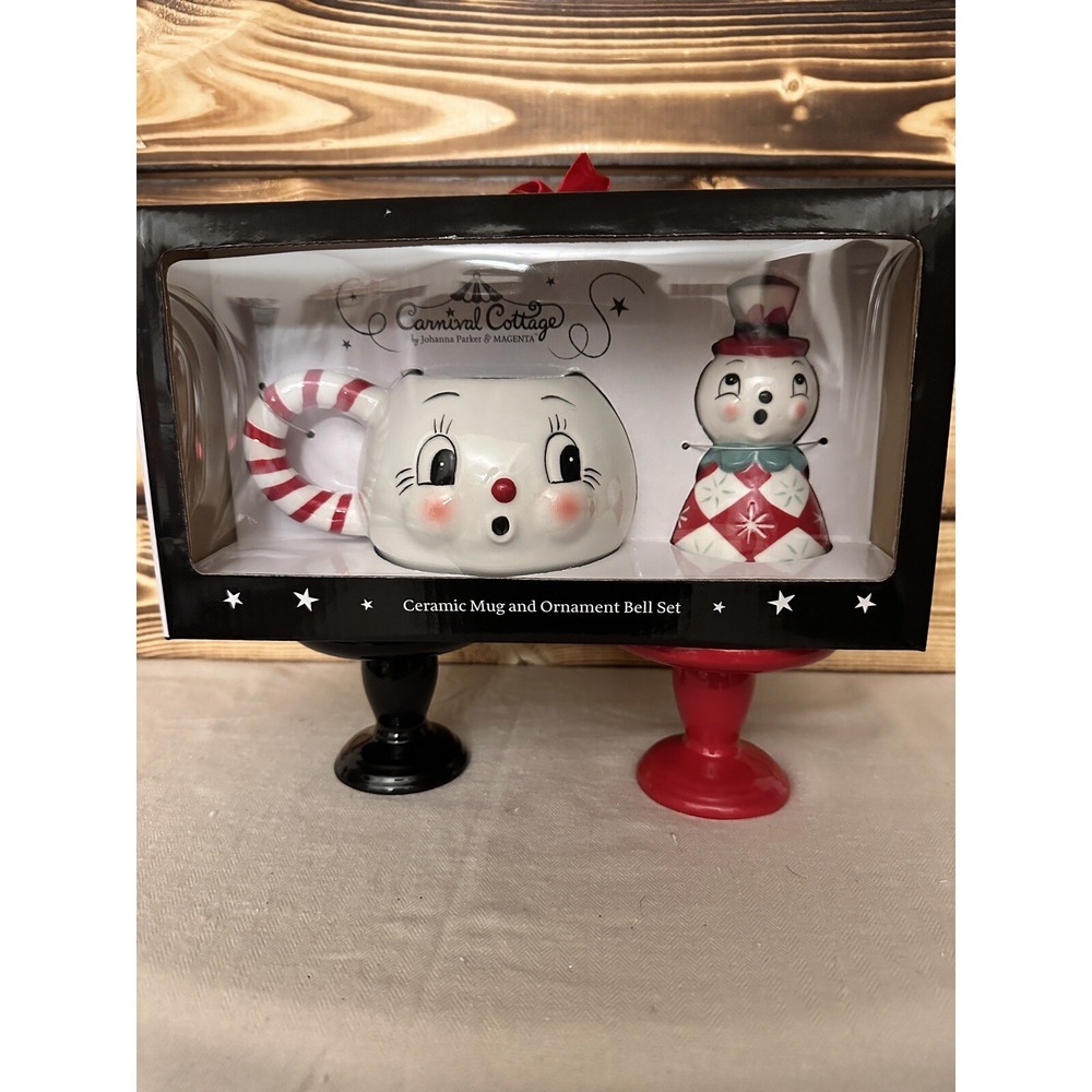 Johanna‎ Parker Carnival Cottage Snowman Mug and Bell Set 2023 New Release NIB